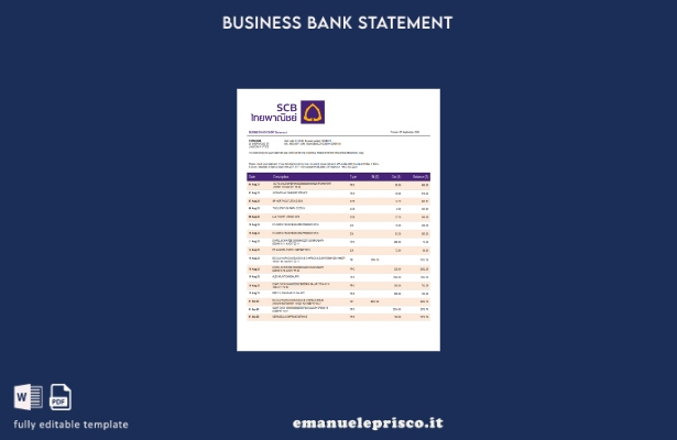 stile verificato Modello di estratto conto aziendale Siam Commercial Bank in Wor