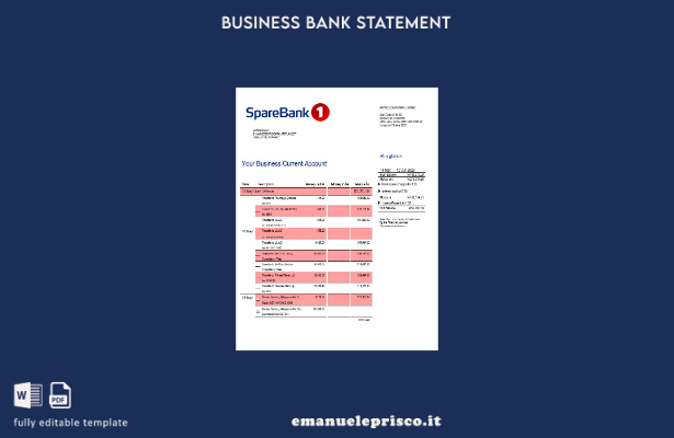 stile verificato Modello di estratto conto aziendale Sparebank Word e PDF