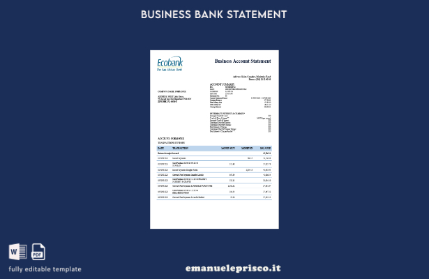stile verificato Modello di estratto conto aziendale Sud Sudan Ecobank Modello W