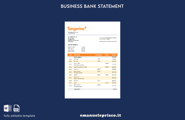 stile verificato Modello di estratto conto aziendale Tangerine in formato Word e