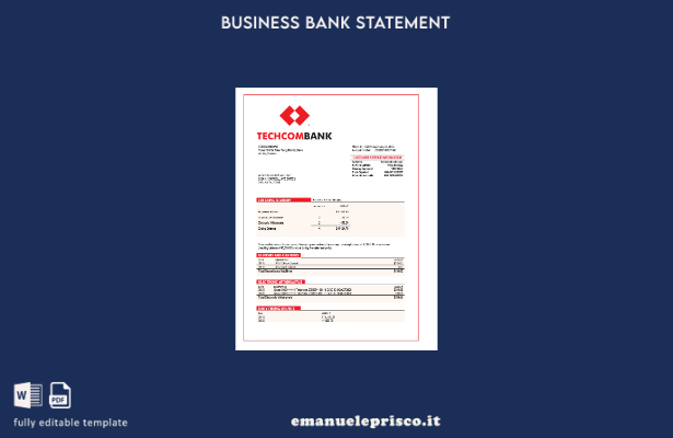 stile verificato Modello di estratto conto aziendale Techcombank in Word e PDF