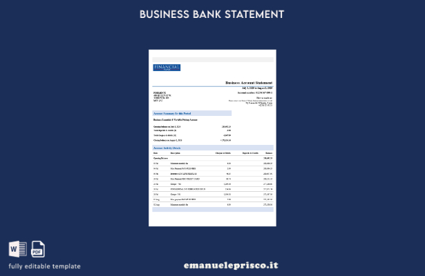 stile verificato Modello di estratto conto aziendale Togo Financial Bank Modello