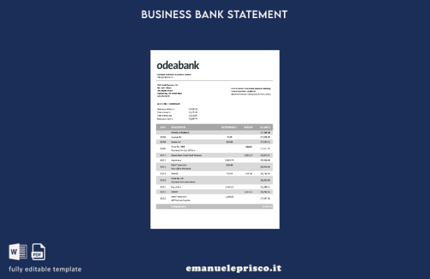 stile verificato Modello di estratto conto aziendale Turchia Odeabank Modello Wo