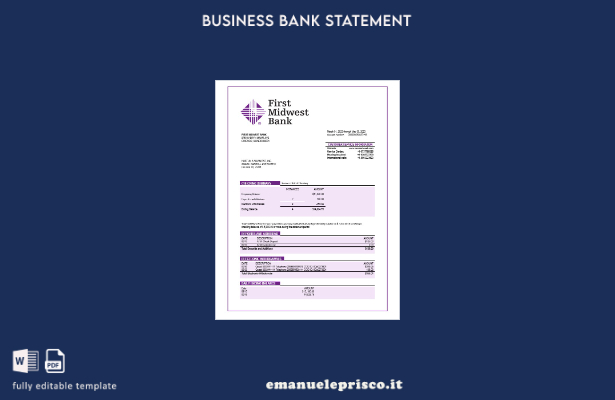 stile verificato Modello di estratto conto aziendale Word e PDF della prima Midw