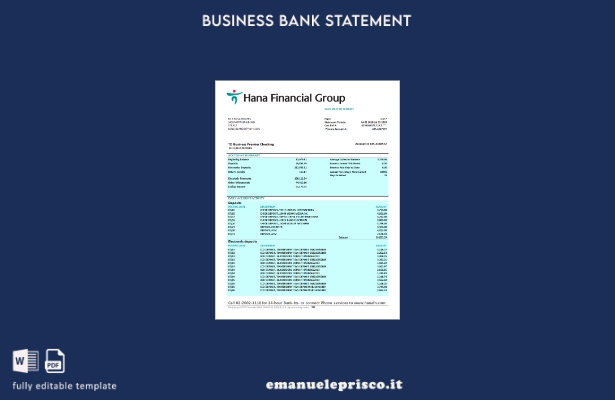 stile verificato Modello di estratto conto aziendale Word e PDF di Hana Financia