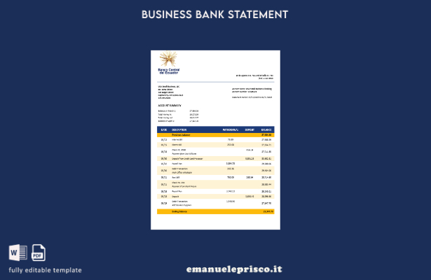stile verificato Modello di estratto conto aziendale della Banca Centrale dell'E