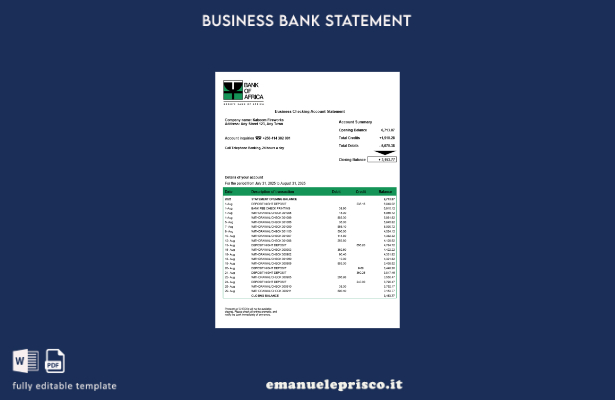 stile verificato Modello di estratto conto aziendale della Banca d'Africa dell'U