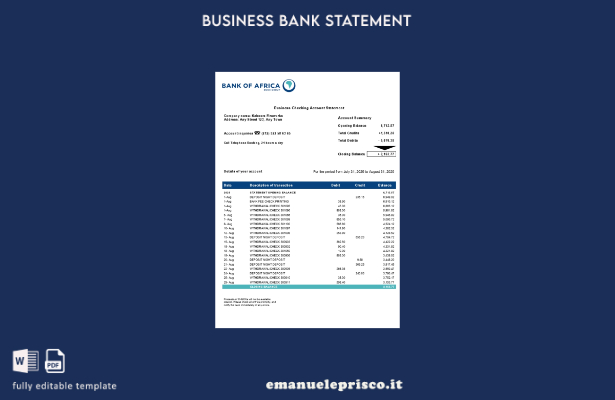stile verificato Modello di estratto conto aziendale della Bank of Africa in for