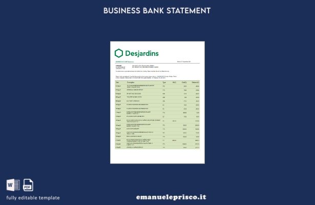 stile verificato Modello di estratto conto aziendale di Desjardins Bank Modello