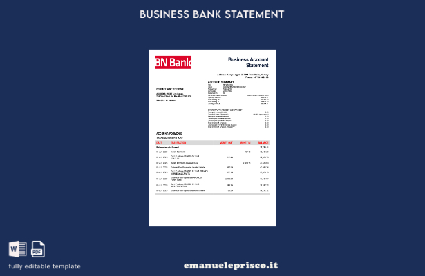 stile verificato Modello di estratto conto aziendale norvegese BN Bank Modello W