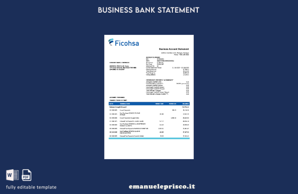 stile verificato Modello di estratto conto bancario aziendale Banco Ficohsa in f