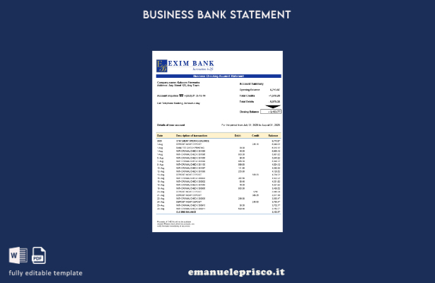 stile verificato Modello di estratto conto bancario aziendale Exim Modello Word