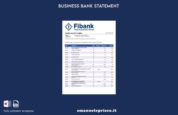 stile verificato Modello di estratto conto bancario aziendale Fibank Bank in for