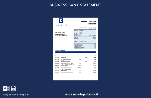 stile verificato Modello di estratto conto bancario del conto aziendale Kaupthin