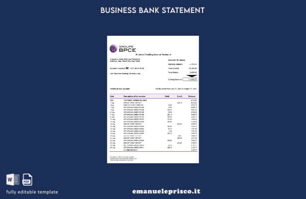 stile verificato Modello di estratto conto conto bancario Groupe BPCE in formato