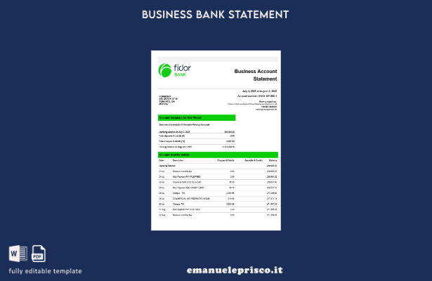 stile verificato Modello di estratto conto dell'azienda bancaria Fidor in format