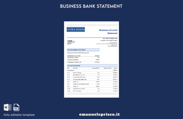 stile verificato Modello di estratto conto della banca centrale in formato Word