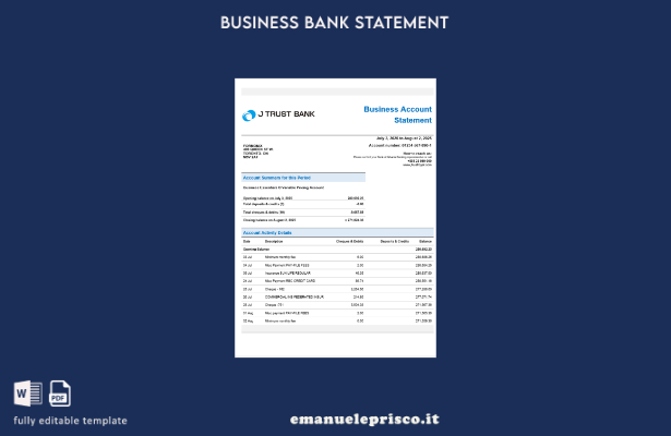 stile verificato Modello di estratto conto della società bancaria d'affari J Tru