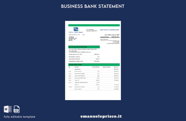 stile verificato Modello di modello Word e PDF di estratto conto aziendale della