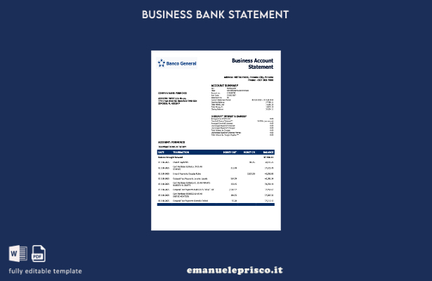 stile verificato Panama Banco Estratto conto generale aziendale Modello in forma