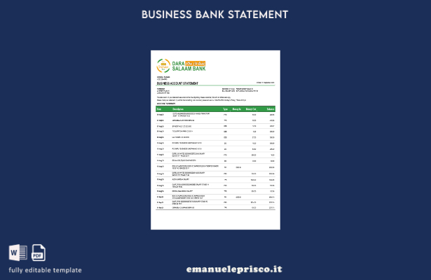 stile verificato Somalo Dara Salaam Estratto conto bancario modello Word e model