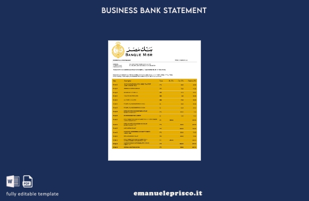 stile verificato organizzazione Banque Misr verifica estratto conto modello Word