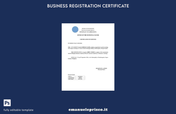 Certificato di esistenza Filippine stile verificato Modello Word e PDF, modello