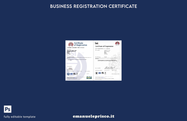 Certificato di registrazione BSI del Regno Unito in stile verificato Modello Wor