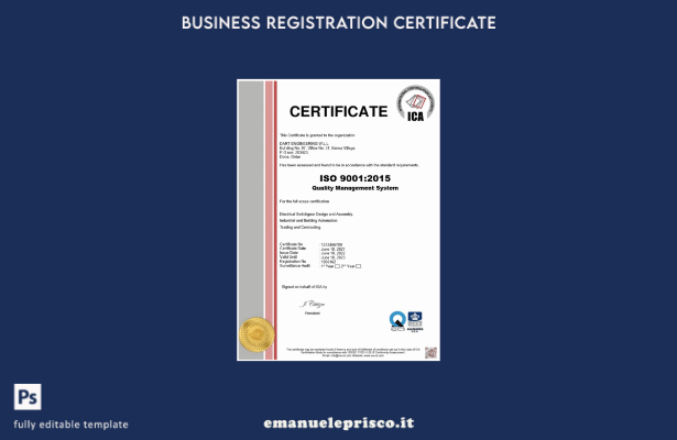 Certificato di registrazione ICA USA stile verificato Modello Word e PDF