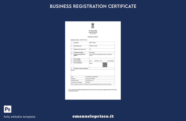 Certificato di registrazione India in stile verificato Modello Word e PDF 1