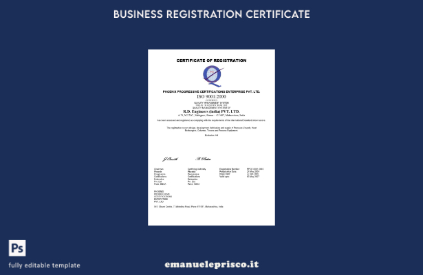 Certificato di registrazione India in stile verificato Modello Word e PDF