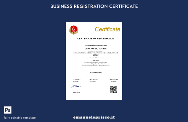Certificato di registrazione aziendale in Turchia in stile verificato Modello Wo