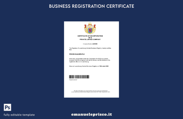 Certificato di registrazione aziendale lussemburghese in stile verificato Modell