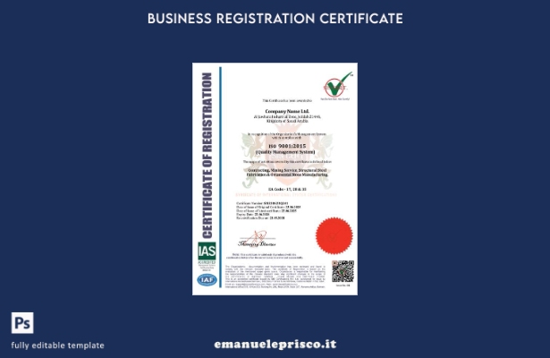 Certificato di registrazione dell'Arabia Saudita in stile verificato Modello W 1