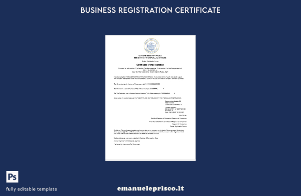 Certificato di registrazione dell'impresa Palau in stile verificato Modello Word
