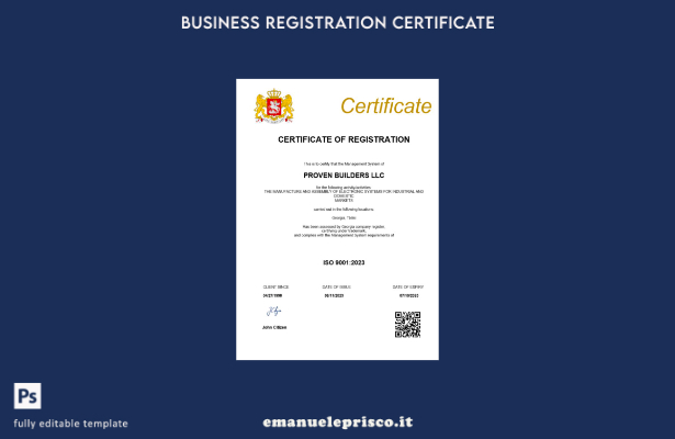 Certificato di registrazione della Georgia in stile verificato Modello Word e PD
