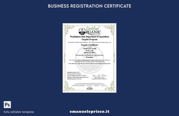 certificato biologico USA Washington stile verificato dell'azienda Modello Word