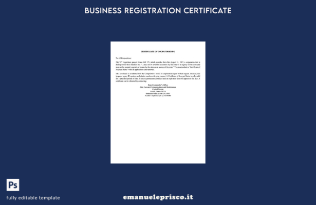 certificato di buona reputazione USA Texas stile verificato Modello Word e PDF