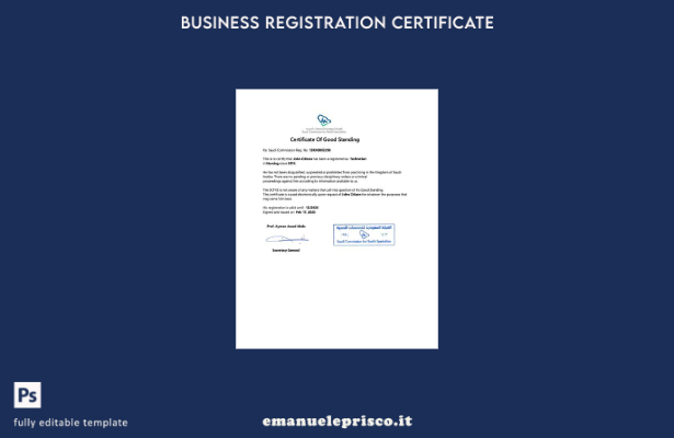 certificato di buona reputazione dell'Arabia Saudita in stile verificato Model 1