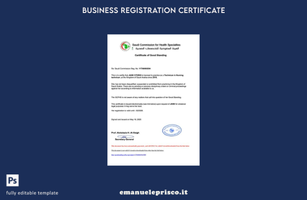 certificato di buona reputazione dell'Arabia Saudita in stile verificato Modello