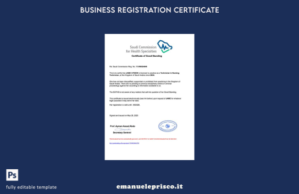 certificato di buona reputazione dell'Arabia Saudita in stile verificato model 2