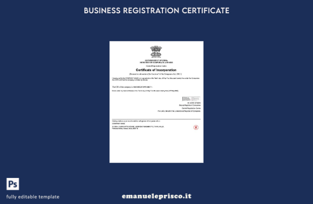 certificato di costituzione India in stile verificato Modello Word e PDF, mode 1