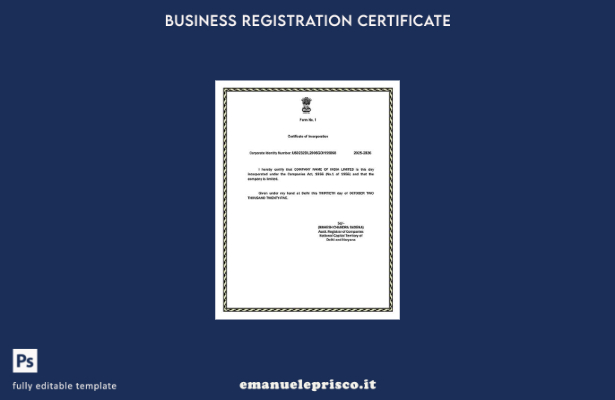 certificato di costituzione India in stile verificato Modello Word e PDF, mode 3