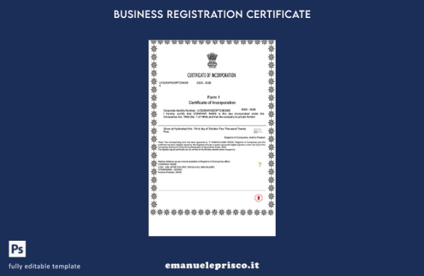 certificato di costituzione India in stile verificato Modello Word e PDF, modell