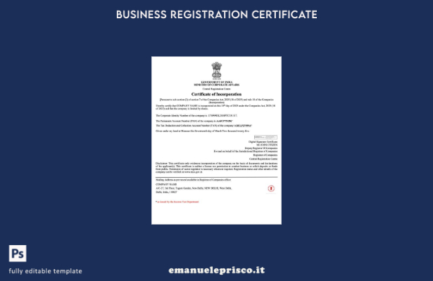 certificato di costituzione India in stile verificato Modello Word e PDF
