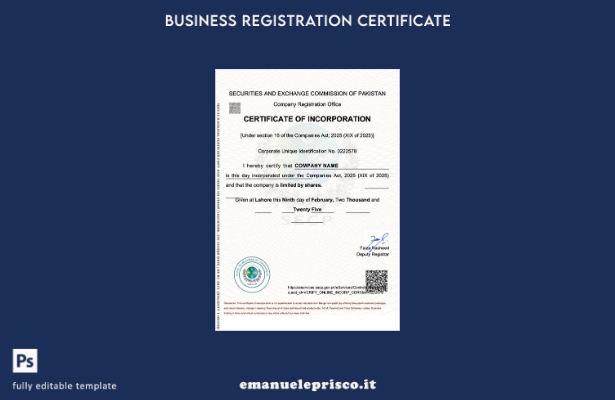 certificato di costituzione Pakistan stile verificato Modello Word e PDF