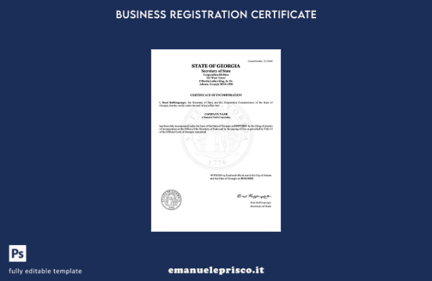 certificato di costituzione USA Georgia in stile verificato Modello Word e PDF
