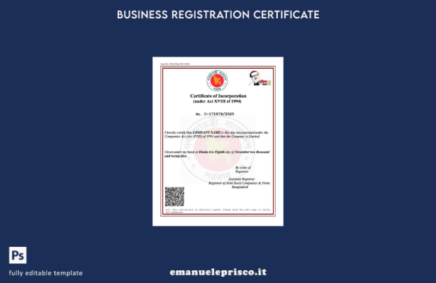 certificato di costituzione del Bangladesh in stile verificato Modello Word e PD