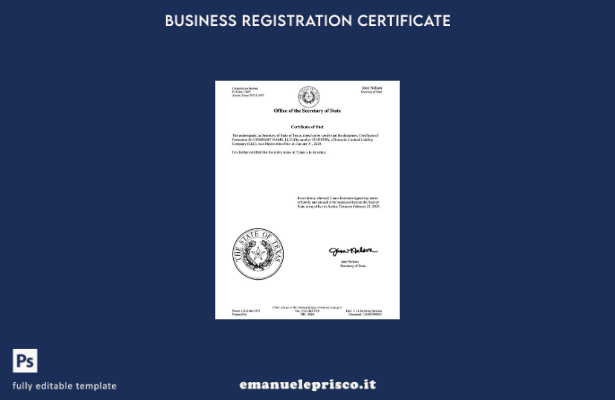certificato di fatto stile verificato USA Texas Modello Word e PDF