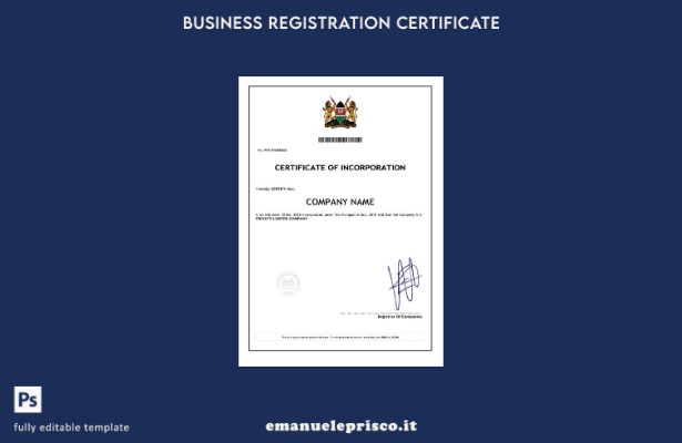 certificato di incorporazione in stile Kenya modello Word e PDF